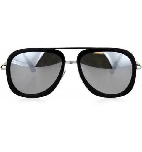 Rectangular Mobster Flattop Double Rim Racer Sunglasses - Silver Black Silver Mirror - C418HLYLHG6 $10.59