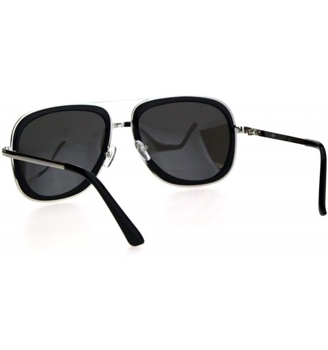 Rectangular Mobster Flattop Double Rim Racer Sunglasses - Silver Black Silver Mirror - C418HLYLHG6 $10.59