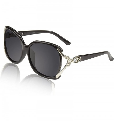 Square Designer Oversized Polarized Sunglasses For Women UV400 Sun Glasses - Black Frame With Rhinestones - C418TH8CEO3 $23.67