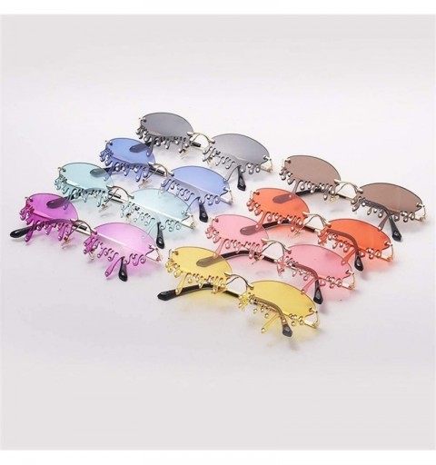 Rimless Tear Shaped Sunglasses with Rhinestones Women DrippingCrystal Shades UV Protection Rimless Teardrop Eyewear - CI190HE...