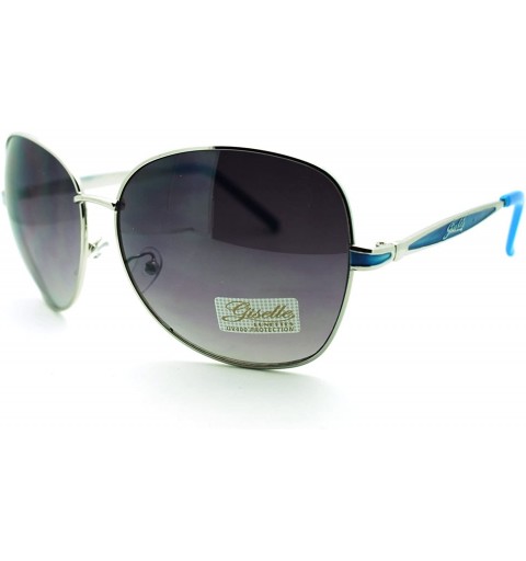 Oversized Women's Fashion Sunglasses Oversized Metal Round Butterfly Frame - Silver Blue - C411PJ11J6B $8.64