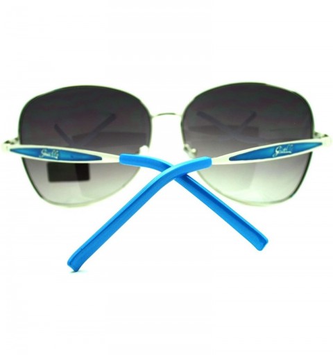 Oversized Women's Fashion Sunglasses Oversized Metal Round Butterfly Frame - Silver Blue - C411PJ11J6B $8.64