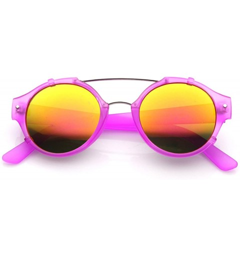 Wayfarer Frosted Round Double Bridge Flash Mirror Aviator Sunglasses - Purple Fire - CA11W0DZYRV $12.61