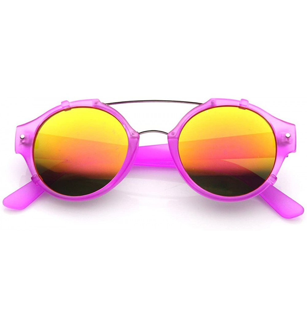 Wayfarer Frosted Round Double Bridge Flash Mirror Aviator Sunglasses - Purple Fire - CA11W0DZYRV $12.61