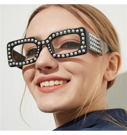 Rimless Womens Sunglasses - Fashion Womens Pearl Square Frame Shades Sun Glasses UV400 Protection - E - CS18DTR3XXW $13.23