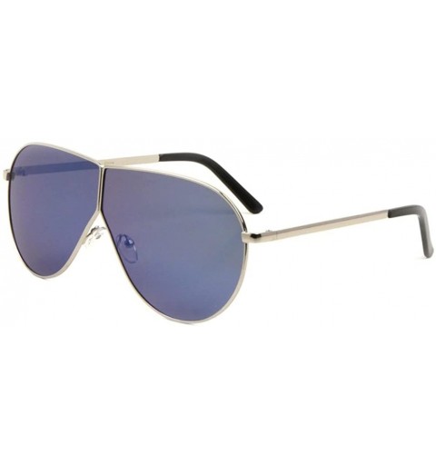 Aviator XL Oversized Split Shield Flat Top Aviator Sunglasses - Silver Frame - C61862X9AIO $11.04