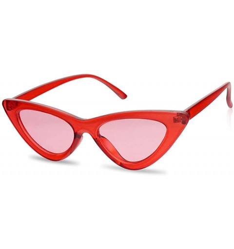 Goggle Women's Small Narrow Retro Color Transparent Designer Lolita Cat-Eye Sun Glasses - Red Frame - Pink - CS18C5RIE43 $22.57