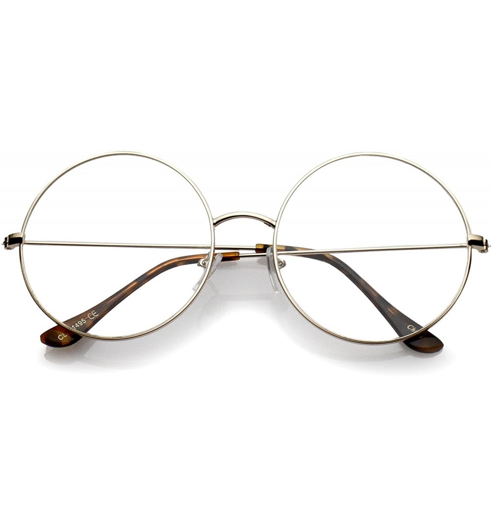 Oversized Classic Oversize Slim Metal Frame Clear Flat Lens Round Eyeglasses 56mm - Gold / Clear - CA12O8YPM1T $13.22