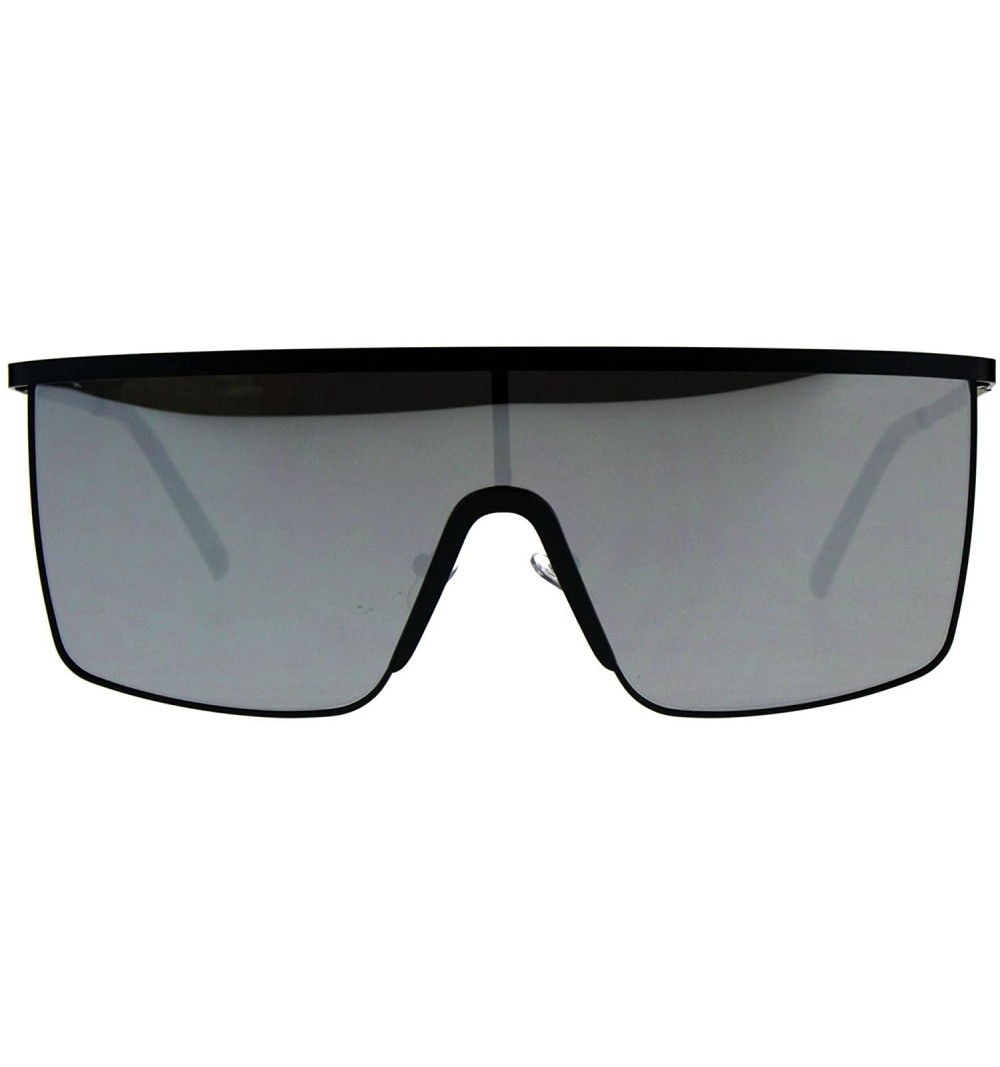 Shield Oversized Fashion Sunglasses Unisex Flat Top Square Shield Mirrored UV 400 - Black (Silver Mirror) - CC18DTRUEL8 $13.26