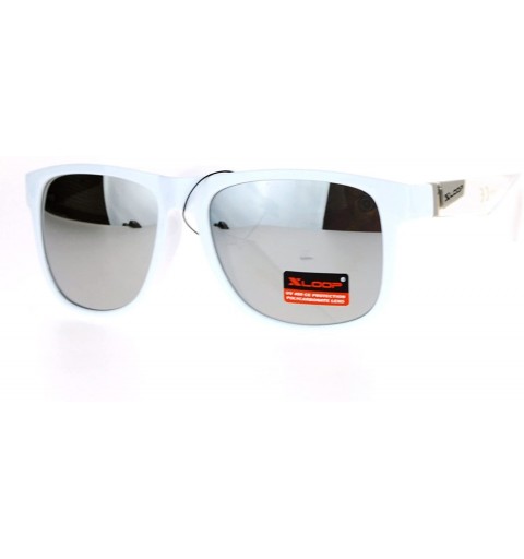 Square Xloop Sunglasses Square Frame Unisex Designer Fashion Sports Shades - White Clear (Silver Mirror) - CQ12OCLPY96 $9.48