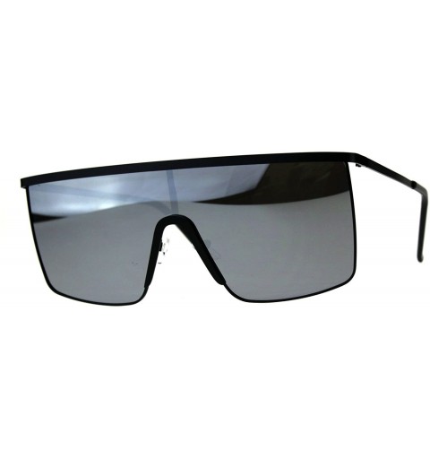 Shield Oversized Fashion Sunglasses Unisex Flat Top Square Shield Mirrored UV 400 - Black (Silver Mirror) - CC18DTRUEL8 $13.26