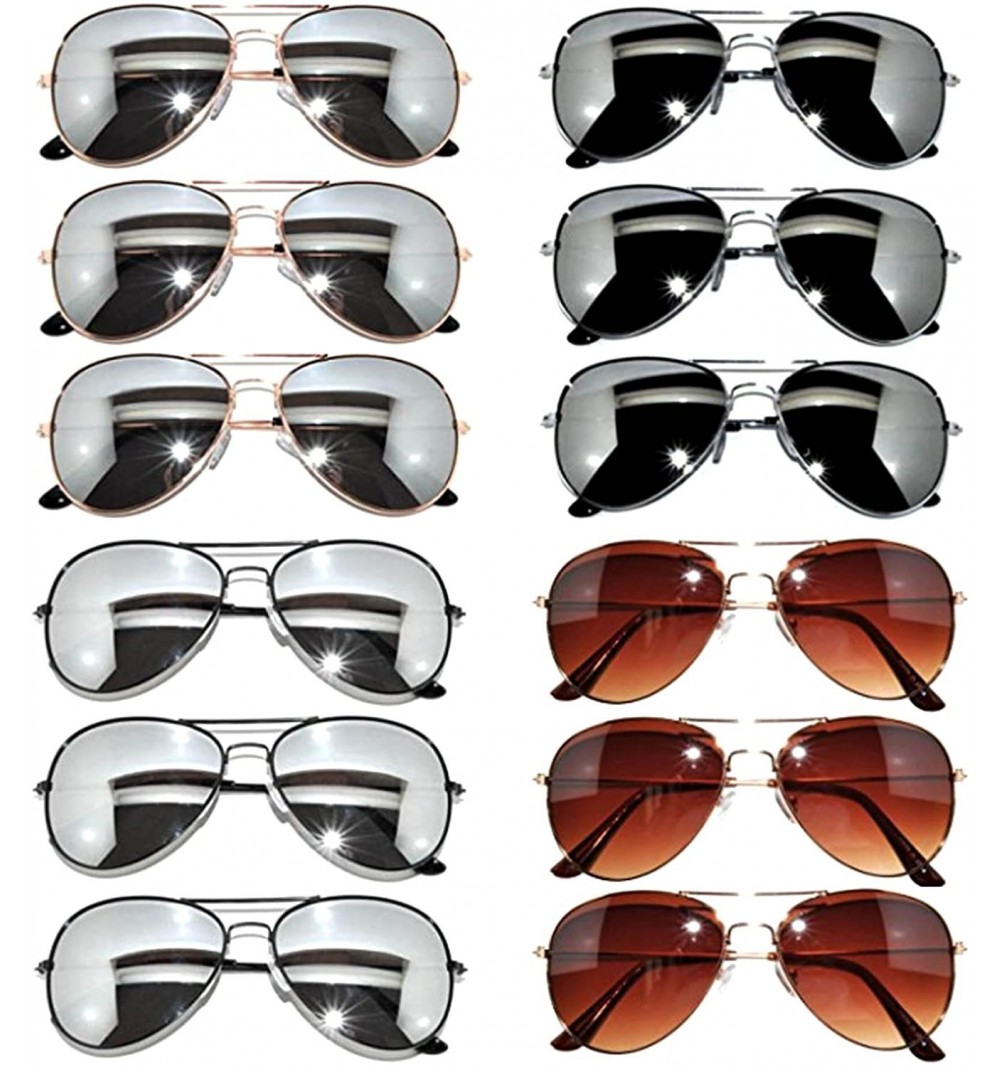 Aviator 12 Pack Aviator Sunglasses Metal Gold - Silver - Black Frame Colored Mirror Lens OWL. - Aviator_12p_mix - CG185KH3LHG...