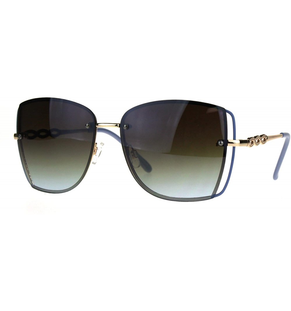 Butterfly Womens Butterfly Rimless Jewel Arm Squared Metal Sunglasses - Gold Blue Smoke - C91884CL49G $12.02