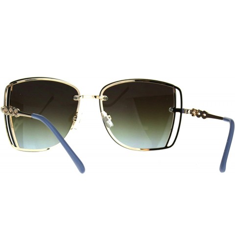 Butterfly Womens Butterfly Rimless Jewel Arm Squared Metal Sunglasses - Gold Blue Smoke - C91884CL49G $12.02