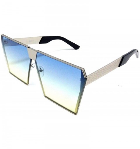 Shield XXL Large Flat Top Oversized Square Shield Sunglasses - Silver & Black - C618M54RNKT $29.20