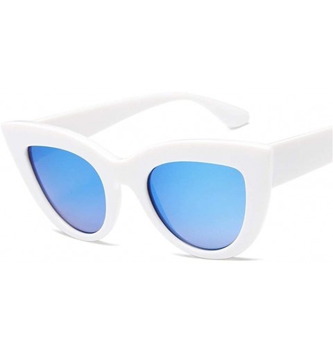 Cat Eye Women Cat Eye Sunglasses Retro Mirror Lens Sun Glasses Ladies Colorful Glasses UV400 - White Blue - CX199QCYH33 $6.74