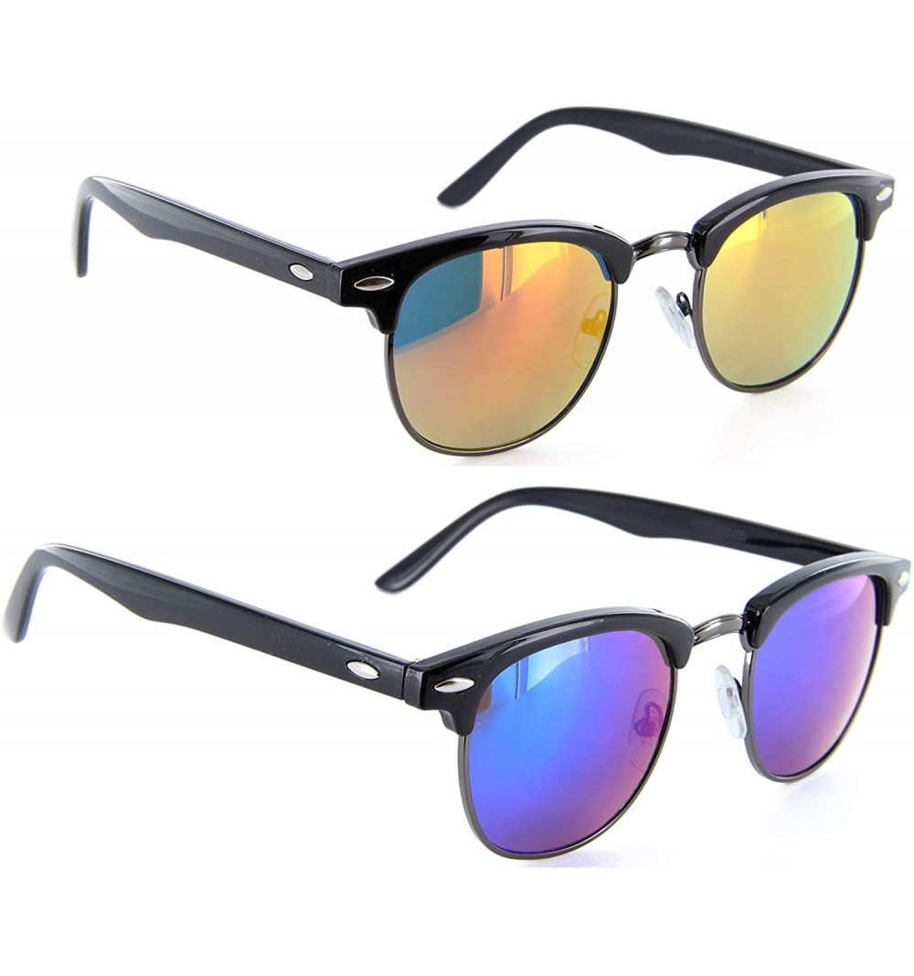 Round 1/2" Lens Small Sunglasses Round Circle Retro Colored Lens Sunglasses - Midnight&fire Mirrored - CH11MSWLZJZ $8.09