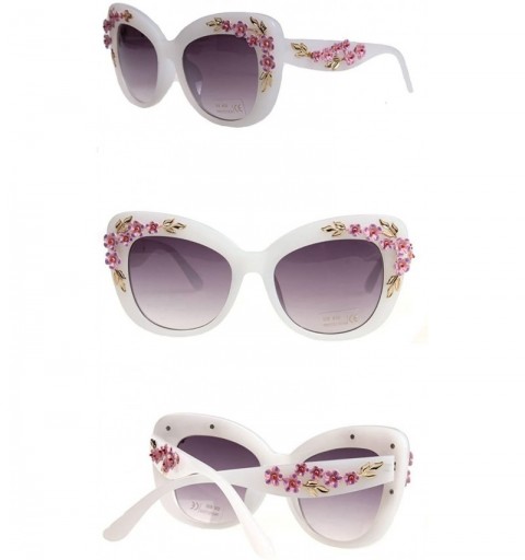 Butterfly Women's Floral Stud Embellished Party Oversized Butterfly Sunglasses - White - CW187QO679U $45.87