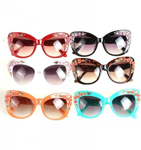 Butterfly Women's Floral Stud Embellished Party Oversized Butterfly Sunglasses - White - CW187QO679U $22.64