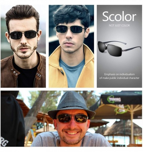 Sport Sports Polarized Sunglasses For Men-Rectangular Metal Frame Ultra Lightweight UV400 - A Gunmetal/Black - CZ18RITC4NL $1...