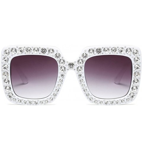 Rectangular Large Jeweled Sunglasses for Women Crystal Bling Studded Oversized Square Frame - White - C418Z8YKE83 $10.66