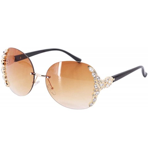 Round Fashion Round Metal Frame Sparkling Crystal Sunglasses UV Protection Eyewear Oversized - Sparkling Tea - C6198DZD3KA $1...
