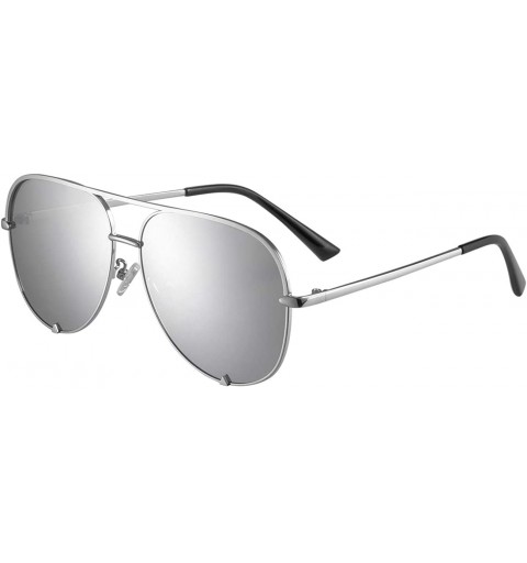 Oval Mirrored Aviator Sunglasses For Men Women Fashion Designer UV400 Sun Glasses - Silver Mirrored - C2198N08ALI $27.77