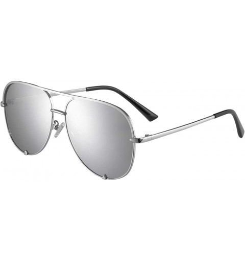 Oval Mirrored Aviator Sunglasses For Men Women Fashion Designer UV400 Sun Glasses - Silver Mirrored - C2198N08ALI $14.26