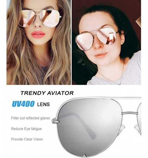 Oval Mirrored Aviator Sunglasses For Men Women Fashion Designer UV400 Sun Glasses - Silver Mirrored - C2198N08ALI $14.26