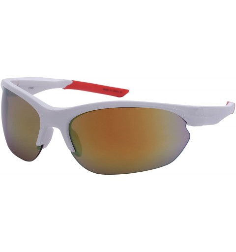 Rimless Semi-Rimless Sports Sunglasses with Color Mirrored Lens 570067-REV - White/Red - C61268FZQTH $10.86