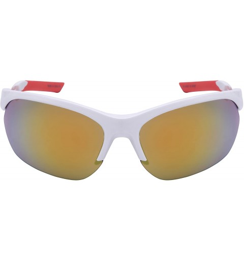 Rimless Semi-Rimless Sports Sunglasses with Color Mirrored Lens 570067-REV - White/Red - C61268FZQTH $10.86
