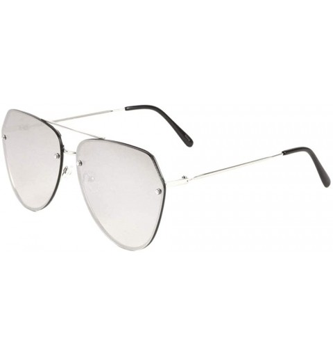 Aviator Rimless Flat Top Color Mirror Stud Aviator Sunglasses - Grey Silver - C41993ZK0MC $11.57