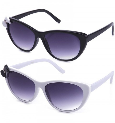 Cat Eye Newbee Fashion Women High Fashion Elegant Cat Eye Sunglasses with Bow - 2 Pack Black & White - CE183A5O7RG $13.93