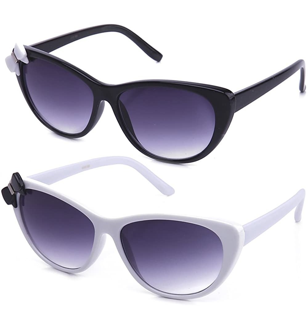 Cat Eye Newbee Fashion Women High Fashion Elegant Cat Eye Sunglasses with Bow - 2 Pack Black & White - CE183A5O7RG $13.93