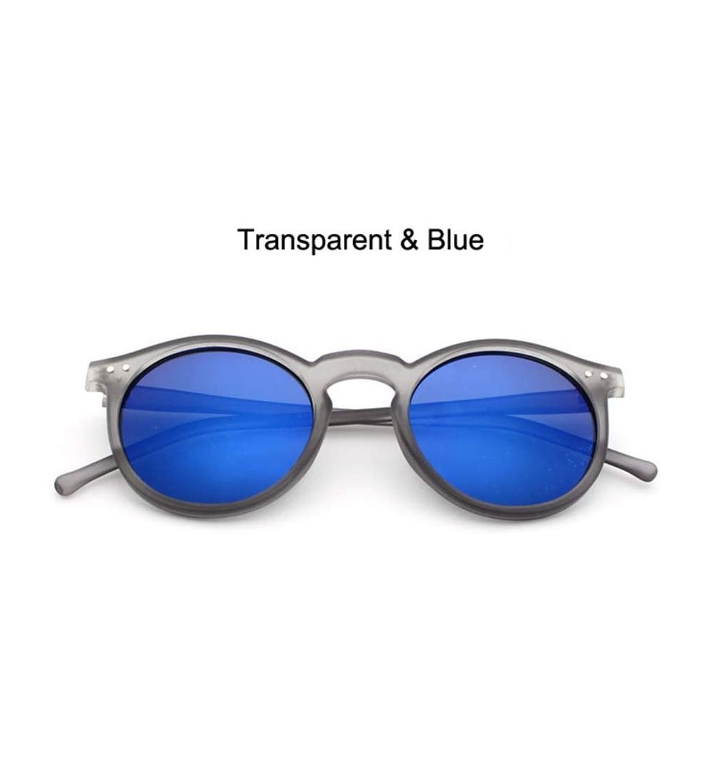 Rectangular Round Sunglasses Women Multicolour Frame Mercury Mirror Lens Glasses Men Coating Round Sunglasses - Blue - CM194O...
