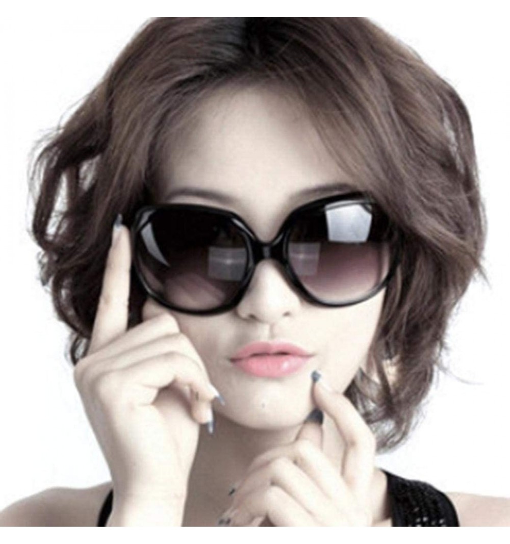 Oval Women Retro Style Anti-UV Sunglasses Big Frame Fashion Sunglasses Sunglasses - Black - CA194N62CNZ $13.64