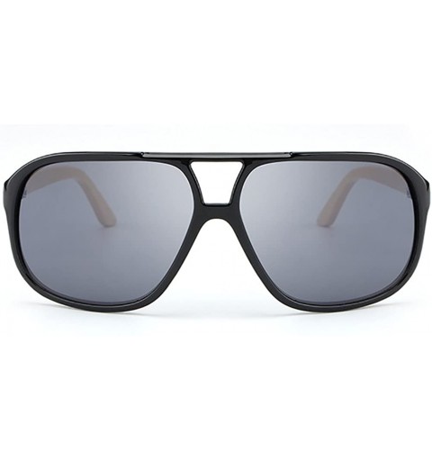 Oversized Oversized Pilot Sunglasses Wooden Temples Wood Sunglasses for Men and Women - Black - C3185YGLN3Q $11.07