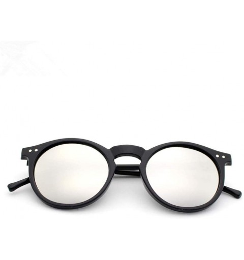Rectangular Round Sunglasses Women Multicolour Frame Mercury Mirror Lens Glasses Men Coating Round Sunglasses - Blue - CM194O...