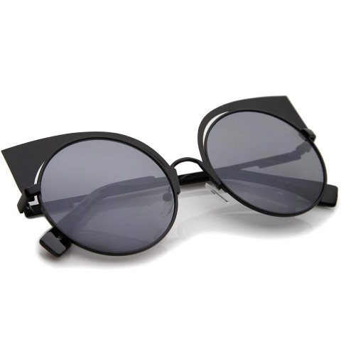 Cat Eye Women's Metal Frame Cutout Round Cat Eye Sunglasses 54mm - Black / Smoke - CL12KCNPS21 $16.45