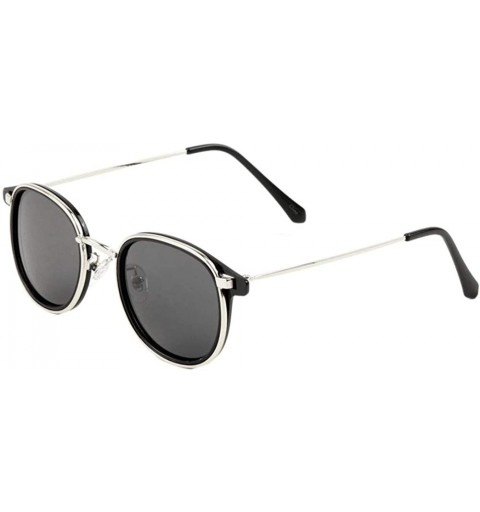 Round Round Retro Sunglasses Double Plastic Metal Frame Sunglasses - Black Silver - CT197R50U9T $31.39
