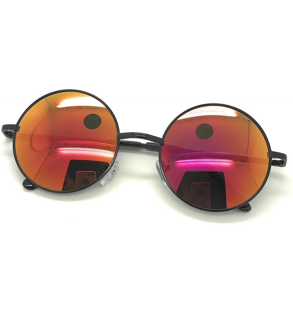 Round Retro UV Protection Round Sunglasses for Men Vintage Sunglasses Women - Black / Orange - C218M8H9I78 $7.55