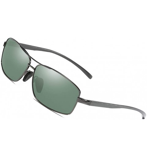 Round Polarized Sunglasses for Men Driving Fishing Mens Sunglasses Rectangular Metal Frame 100% UV Protection - Green - CY182...