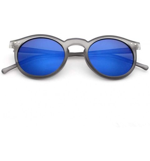 Rectangular Round Sunglasses Women Multicolour Frame Mercury Mirror Lens Glasses Men Coating Round Sunglasses - Blue - CM194O...