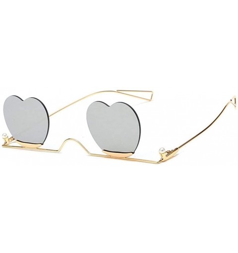 Square Fashion Small Rimless Sunglasses Women Vintage Heart Glasses Luxury Brand Metal Pearl Frame Unique Eyewear - 6 - CU198...