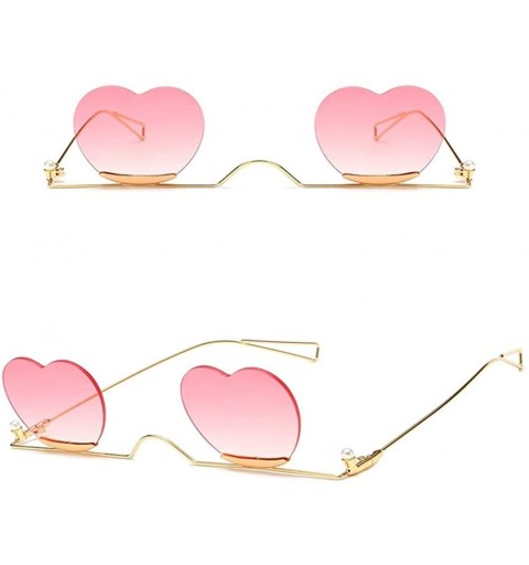 Square Fashion Small Rimless Sunglasses Women Vintage Heart Glasses Luxury Brand Metal Pearl Frame Unique Eyewear - 6 - CU198...