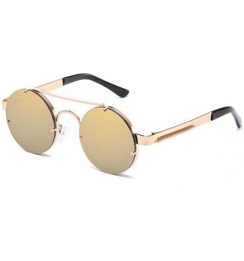 Oval Retro Gothic SteamPunk Sunglasses Round Metal Frame Flat or Mirrored Lens Men Women - Gold Color - CT11RO722UP $26.01