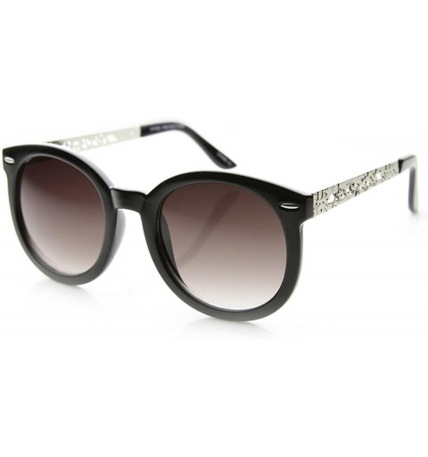 Cat Eye Womens Oversized Chic Metal Cut-Out Temple Round Cat Eye Sunglasses - Shiny-black-silver Lavender - CD11XWW4S9T $23.26