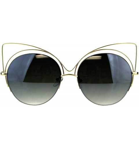 Round Womens Round Cateye Sunglasses Oversized Wire Half Rim Frame UV 400 - Gold (Green Smoke Mirror) - CA18EWW0CR0 $12.64