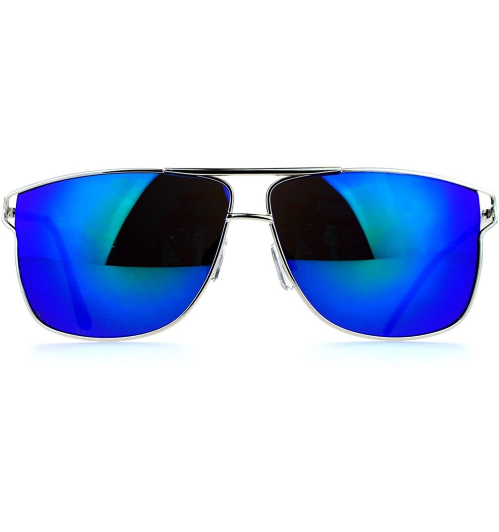 Square Unisex Designer Fashion Sunglasses Metal Wire Square Frame Mirror Lens - Silver (Teal Mirror) - CU1875OX972 $7.20