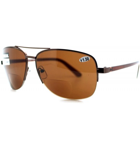 Aviator Bifocal Magnification Lens Sunglasses Mens Half Rim Aviator Tinted Reader - Brown - CC18848LIN5 $9.18